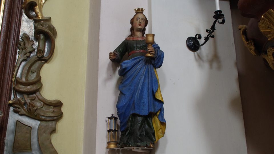 Gotická socha sv. Barbory z zrušené hornické kaple