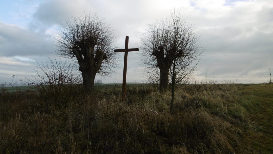 Dřevěný kříž u silnice do Býškovic