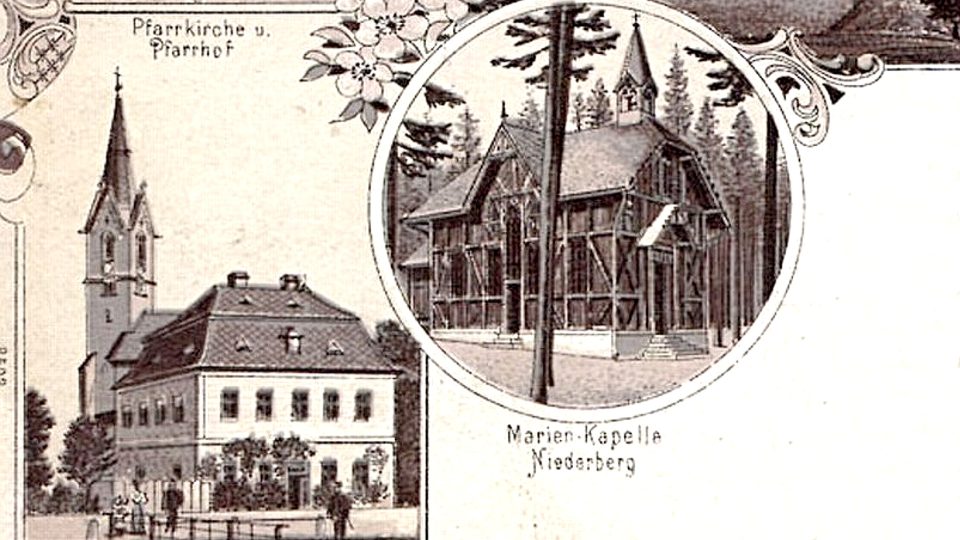 Kaple na Nízké hoře na výřezu z pohlednice z přelomu 19. a 20. století